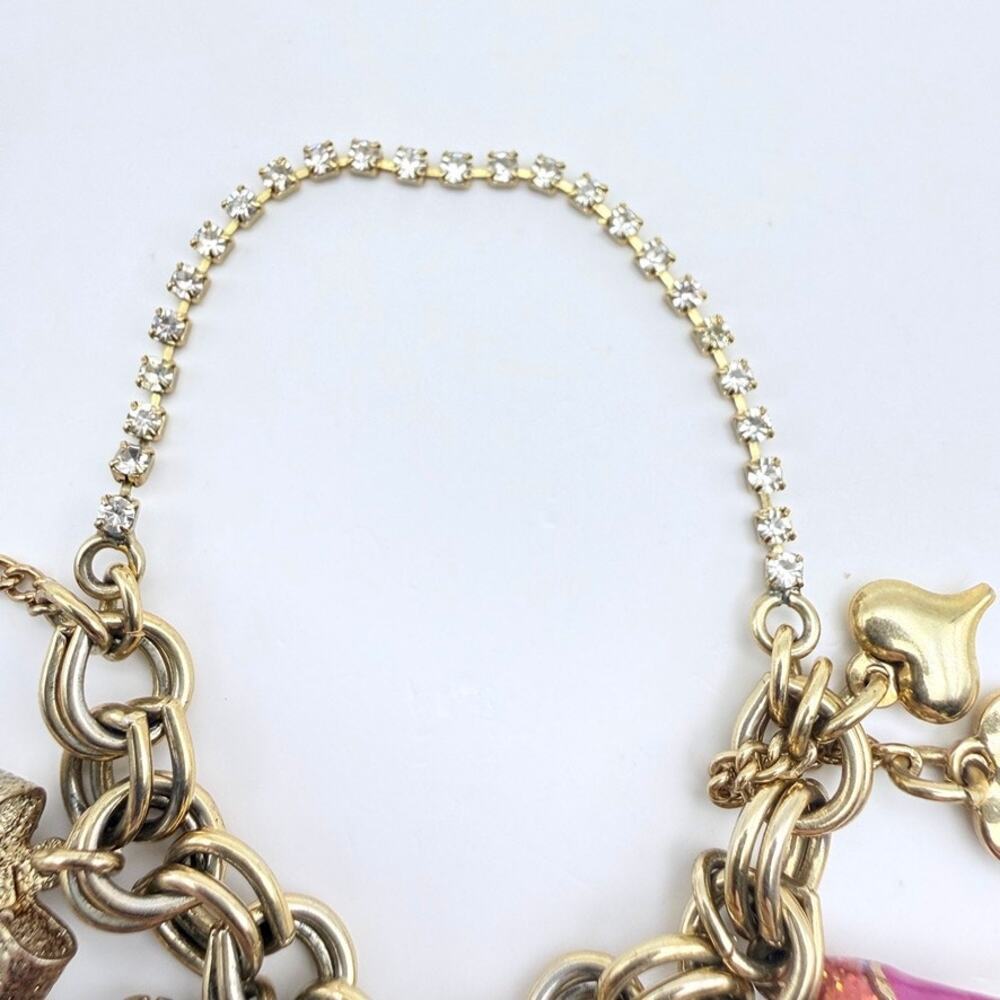 Betsey Johnson BROKEN Charm Bracelet Pink Heel Heart Wand Goldtone Crystal AS-IS - Picture 5 of 5